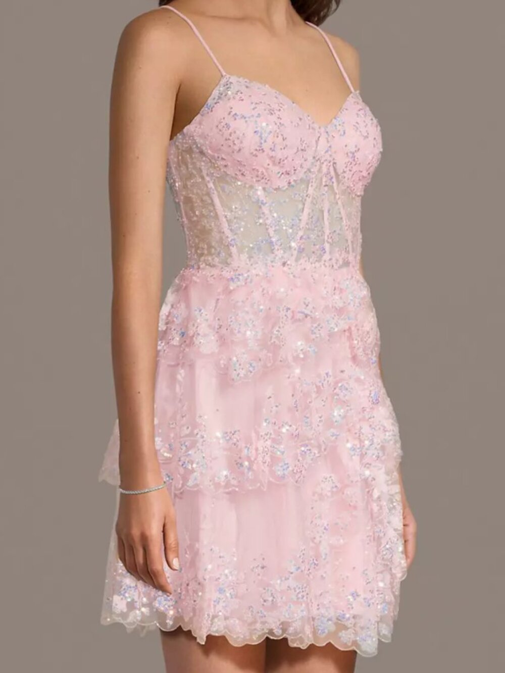 Jules & Cleo Glitter Sequin Lace Tiered Mini Dress